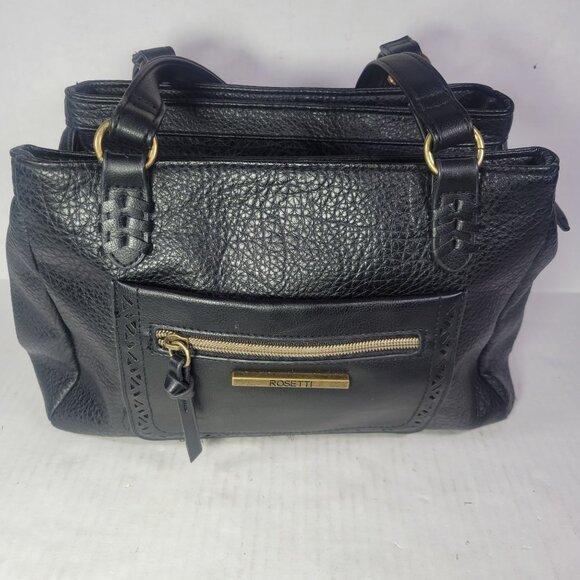 Rosetti Black Textured Shoulder Bag With Gold Accents & Multiple Compartments - Picture 1 of 11